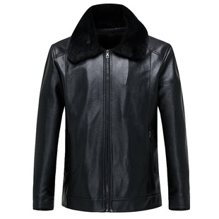 Light Luxury Men's Real Leather Coat Autumn and Winter Plus Size Fur One-piece Leather Jacket Warm fleece-lined Middle-aged Dad Jacket