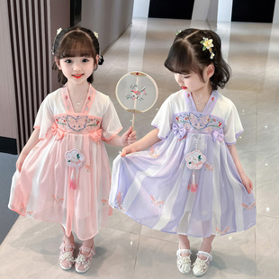 Girls' Hanfu skirt Summer 2024 new children's baby girls' Western style cartoon bow Chinese style super fairy skirt