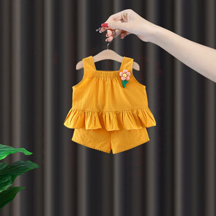 Baby Summer 2023 новый иностранный корейский набор из двух частей 1 маленькая девочка иностранный костюм 2 детская одежда для волос