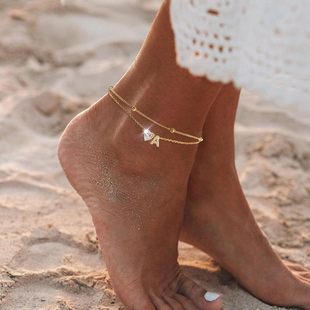 Amazon Elegant Heart Shaped Zircon Full Diamond 26 Letters Inlaid Layered Anklet A- Z Beaded Adjustable Ankle Chain