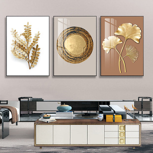 Lanweini modern gold foil disc apricot leaf decorative painting abstract three-dimensional diamond porcelain painting living room background wall hanging painting
