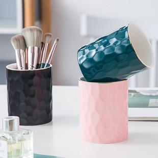 Nordic modern ceramic pen holder creative office desktop storage bucket simple eyeliner eyebrow pencil makeup brush beauty tube