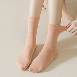 Boneless loose mouth solid color confinement socks Women's Spring and Autumn Mid-calf anti-Pilling pile socks Japanese style all-match long cotton socks women's socks