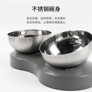 Cross-border new 20 ° oblique cat bowl dog bowl stainless steel removable and washable cat double bowl pet cat bowl wholesale