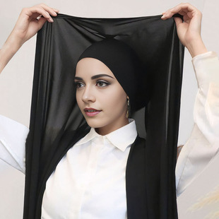 New chiffon turban pleated drawstring cap suit monochrome pearl chiffon turban pleated base cap combination