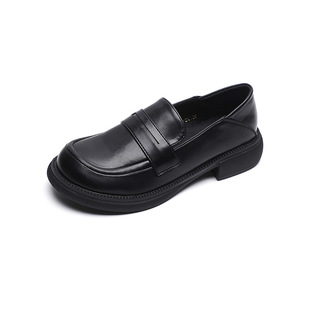 Weiwei girl 600-5 platform loafers women's retro British style leather shoes chunky heel slip-on soft sole shoes