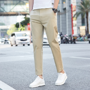 New Summer Cotton Men's Casual Pants Thin Breathable All-match Tapered Pants Slim-fit Straight Korean Style Ankle-length Pants
