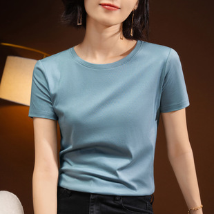 80 mercerized cotton short-sleeved T-shirt women's 2023 spring women's round neck basic cotton T-shirt waist top