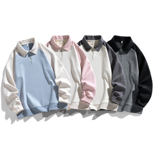 Suede Sweatshirt Half Zipper New Autum American Trendy Brand Sweatshirt Printed Color Matching Sports Casual Loose Jacket