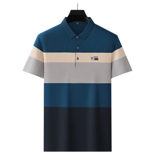 TUCANO/Woodpecker Men's Summer New Thin Lapel Striped Embroidered Short Sleeve Moisture Absorption Breathable POLO Shirt