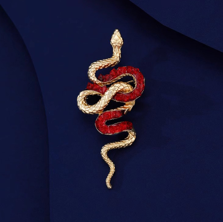 Year of the Snake Chinese Style Red Brooch High-end Men's and Women's Accessories Suit Pin Zodiac Snake's Year of Life Gift