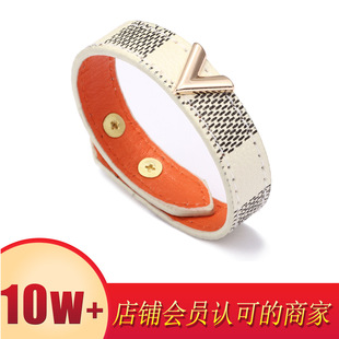 Europe and the United States cross-border donkey home V-shaped bracelet foreign trade hot selling leather bracelet striped checkerboard checkered hand-change Factory Customization