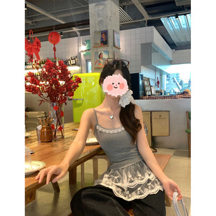 Korean Style Atmosphere Stacked Inner Camisole Women's New Summer Lace Fart Curtain Stitching Sleeveless Base Top