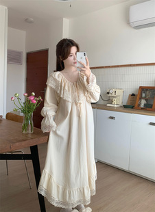 Real Shot Spring New Arrival Heavy Embroidered Lace French Loose Lazy Cotton Long Nightgown dress