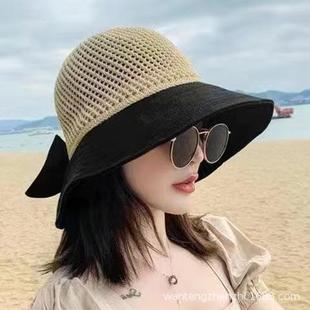 New breathable stitching fisherman hat women's spring and summer sun hat outdoor leisure beach bow fashion beach hat