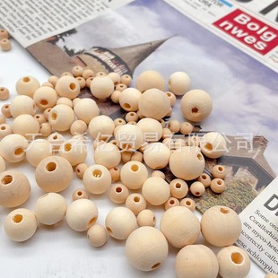 In stock wholesale raw wood color 6-50mm perforated wooden beads handmade DIY accessories wooden beads material package