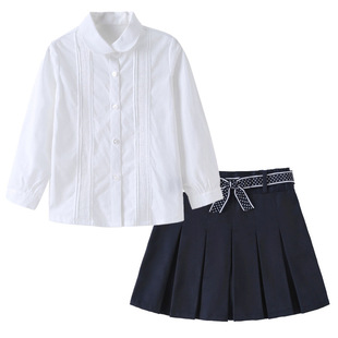 Girls' pleated school uniform skirt khaki Spring and Autumn new children's British college style primary and secondary school students navy blue skirt
