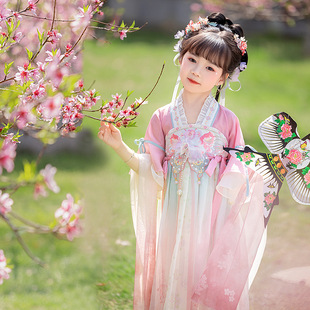 Children's Hanfu Girls' 2025 New Summer Pink Short-sleeved Skirt Super Fairy Antique Girl's Dress Daily