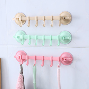 Strong adhesive hook kitchen wall hanging lock type 6 row hook creative corner bathroom nail-free seamless hanger hanging