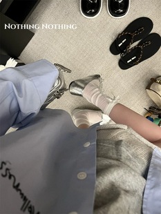 Korean Style Ins Niche Design Bow Ribbon Thin Breathable White Girls' Art Long Tube Stacked Socks