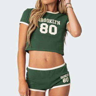 Cross-border Short Slim-fit Letter European and American Top Y2K Women's Summer T-shirt Navel Sexy Clothing Street