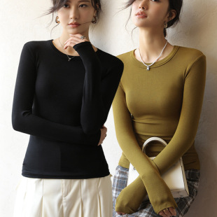 2024 Spring Autumn and Winter Black Modal Crewneck Base Shirt Women's Suit Inner Slim-fit High-end Sense New Long Sleeve