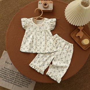 Children's Summer Thin suit Baby Class A Split Two-piece Set Baby Crepe Crepe Cotton Home Clothes for Boys and Girls