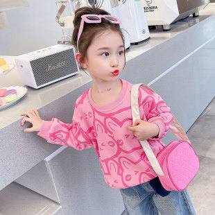 Autumn New Girls' Sweatshirt New Spring and Autum Style Kidsren's Clothing Long-Sleeved Cute Full-Print Elegant Girls' Tops for Kidsren