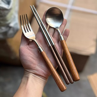 Stainless Steel Wooden Handle Tableware Western Food Knife Advanced Sense Imitation Walnut Spoon Soup Eating Steak Fork suit