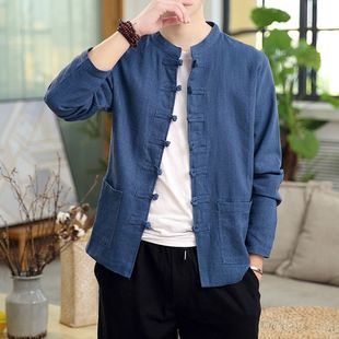 Chinese Style Spring and Autumn New Hanfu Chinese-tunic Cotton and Linen Jacket Men's Antique Chinese-style Buckle Tang Suit Men's Jacket