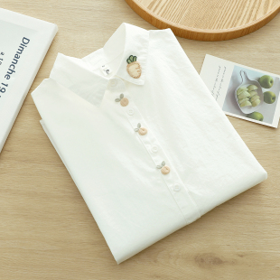 Japanese Style Fresh White Shirt Women's Long-sleeved Pure Cotton Art Style Three-dimensional Decorative Beautiful Chic Inner Base Top