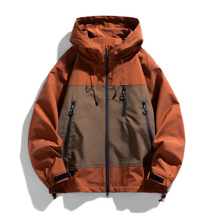 Unisex Functional Pocket Charge Casual Stitching Windproof Waterproof Charge Clothes Hooded Jacket Coat Loose Top
