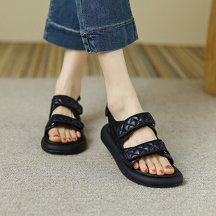 2022 summer new platform low heel fairy Velcro sandals preppy style casual sandals