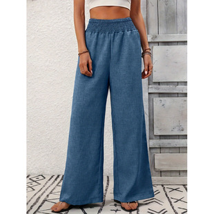 Cross-border European and American Hot Selling Women's Solid Color Pleated Waist Loose Wide Leg Straight Pants