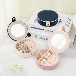 Leather jewelry box ring box with mirror a generation of travel storage portable gift box jewelry packaging box in stock