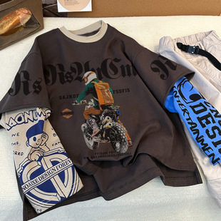 Children's Base Shirt Boy's Long-sleeved T-shirt Spring and Autumn Children's Spring Fake Two-piece Top Baby's Spring Cotton Fashion