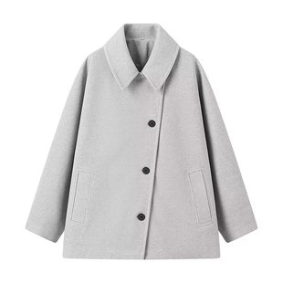 Foreign Trade 2024 European and American Winter New Comfortable Elegant Lapel Long-sleeved Single-breasted Loose Mao Mao Jacket for Women