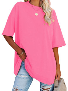 Amazon wish European and American Cross-border Foreign Trade Women's Loose Round Neck Short-sleeved T-shirt 2024 Summer Casual Top Women