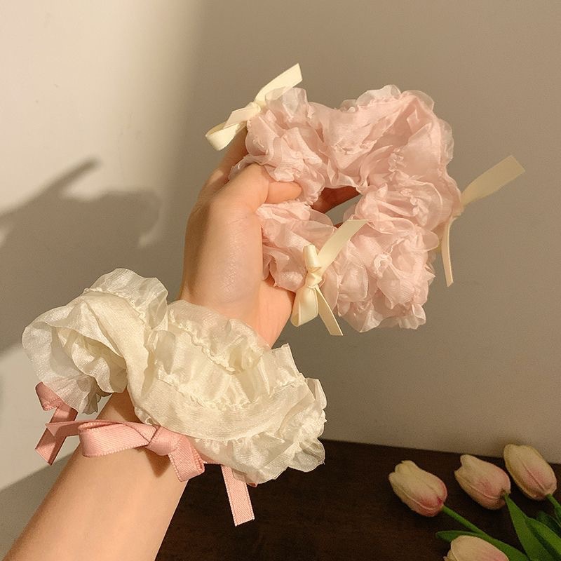 Ballet bow ribbon cream hair rope Mori fairy large intestine hair ring headdress flower headdress hair accessories hair rope for girls