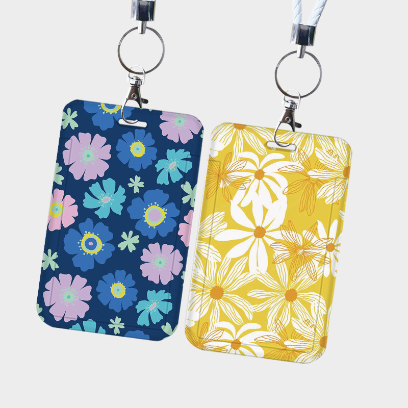 Cross-Border Floral Abs Plastic Sliding Card Holder, Elegant Campus Card, Bus Card, Pick-Up Card Holder, Access Card Holder