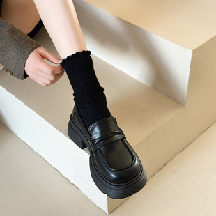British Style Small Leather Shoes Women's Retro 2024 Spring New All-Match Platform High-Sole Elevated Loafers Single-layer Shoes Yangming