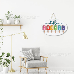 Summer cool holiday wooden pendant scene layout decoration listing living room window home decoration wooden doorplate