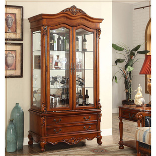 American Style Solid Wood TV Cabinet Living Room Drawer Type Storage Wine Cabinet Video and TV Cabinet Combination Floor Cabinet European Style TV Cabinet