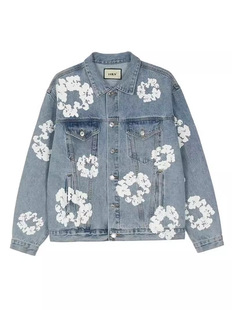 Cross-border e-commerce Denim jacket and jeans set men's flower graffiti high street autumn street loose jacket straight pants