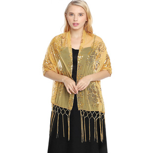 Classic Sequin Big Flower Embroidered Shawl Bride Bridesmaid Wedding Dress Evening Dress Sequin Shawl Female