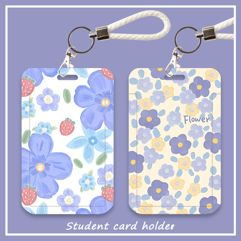 Cross-border foreign trade flower oil painting style card holder student card meal card subway bus card kindergarten transfer anti-lost card holder