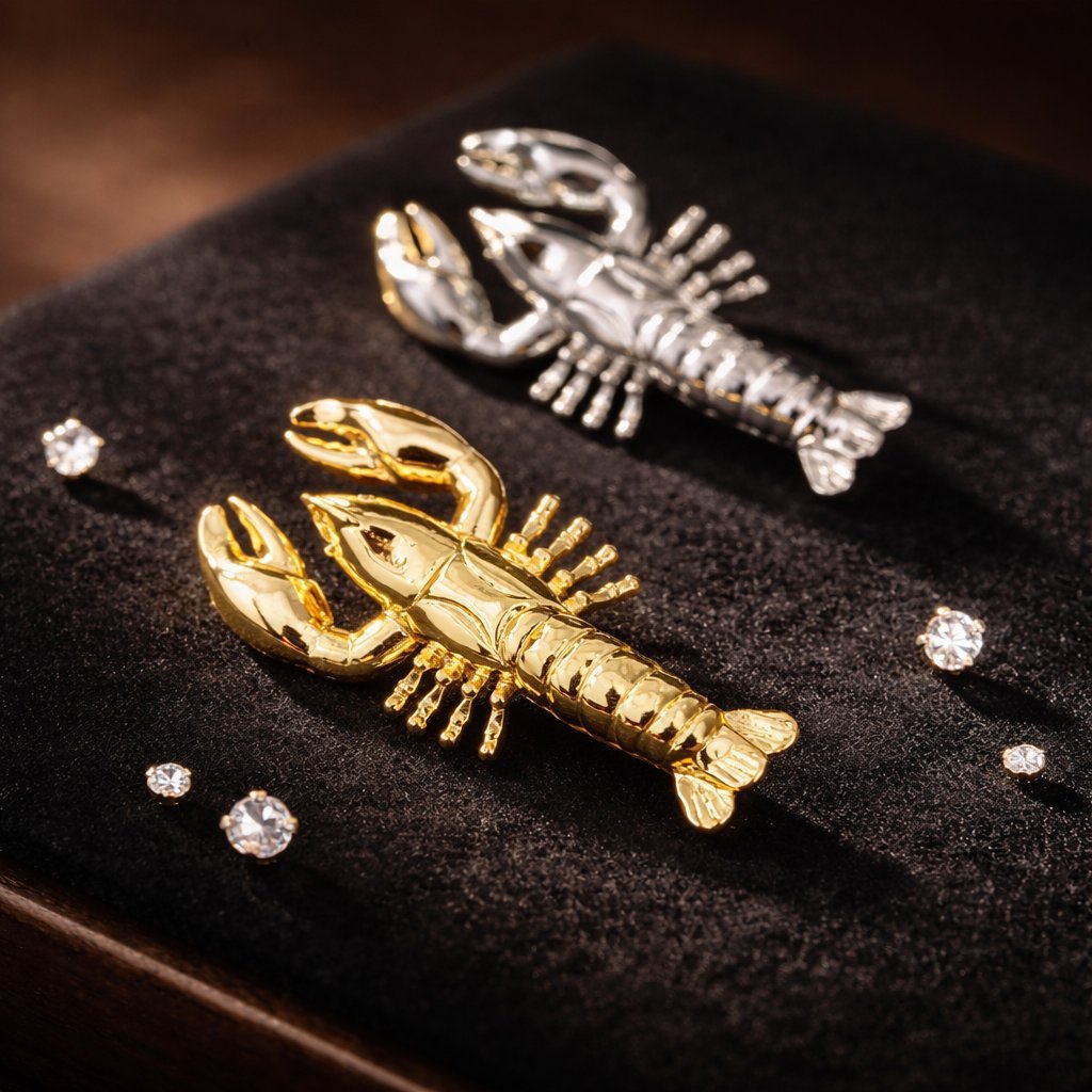 European and American Cross-Border Popular Item: Ocean Vacation Style Crayfish Brooch for Women, Simple Retro Minimalist Style, Unique Trendy Accessory