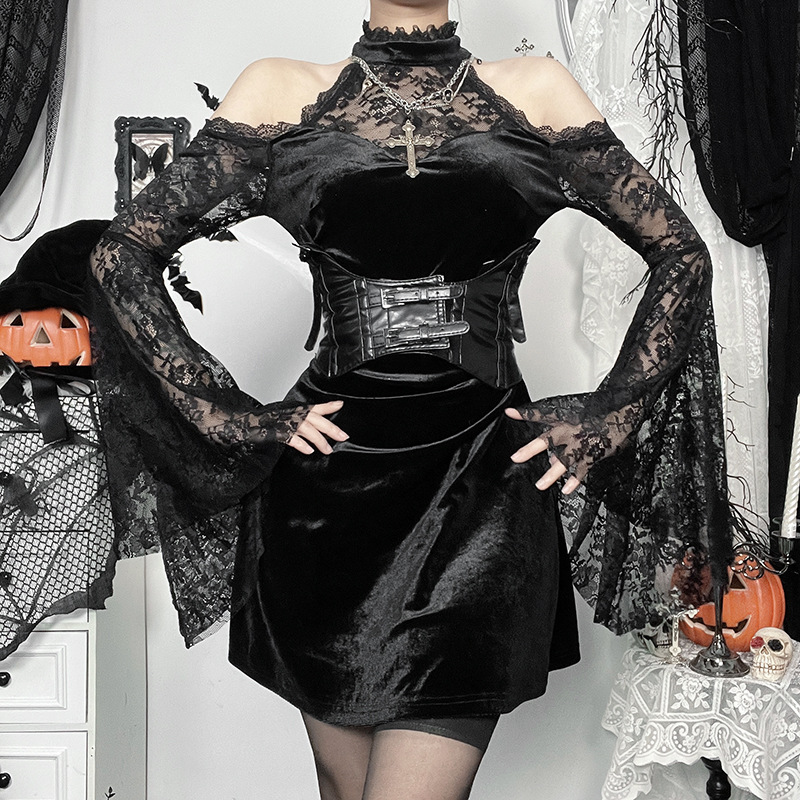 XS24248 Autumn New Sexy Hot Girl Hip Skirt European and American Style Elegant Slim-fit Lace Stitching dress Women
