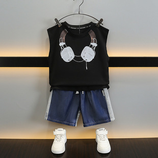 Children's Sleeveless Vest suit Summer New T-shirt Boys' Shorts Korean Handsome Boy Two-Piece Fashionable Set