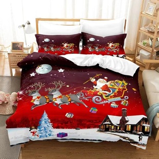 Santa Claus three-piece bedding Christmas gift 3D digital printing quilt cover pillowcase bedding foreign trade kit
